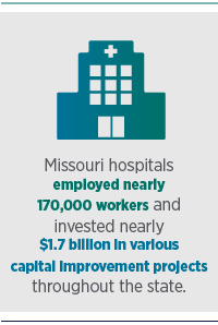 In 2019, Missouri hospitals employed nearly 170,000 workers and invested nearly $1.7 billion in various capital improvement projects throughout the state.