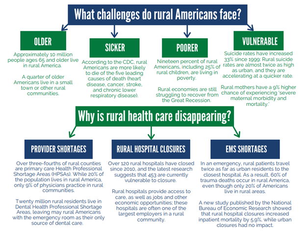 What challenges do rural Americans face, and why is rural health care disappearing?