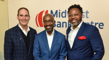 (L to R) BJC president and CEO Rich Liekweg and BJC vice president of community health improvement Jason Purnell joined Midwest BankCentre Chairman and CEO Orvin Kimbrough announce a new BJC depository relationship designed to spur financial growth in historically under-resourced communities.