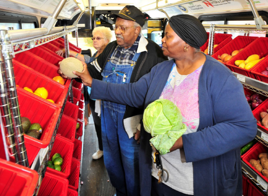 The Healthy Harvest Mobile Market is a “classroom on wheels”, providing fruits and vegetables as well as information aimed at helping people create healthy nutrition habits.